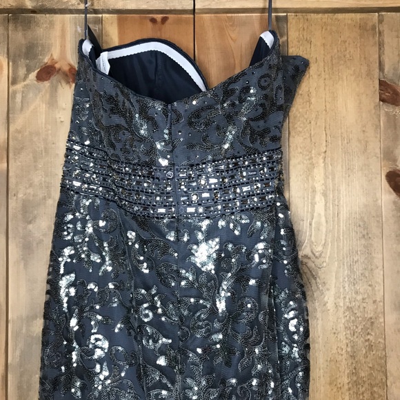 Madison James Strapless Pewter Prom Formal Dress - Picture 5 of 8